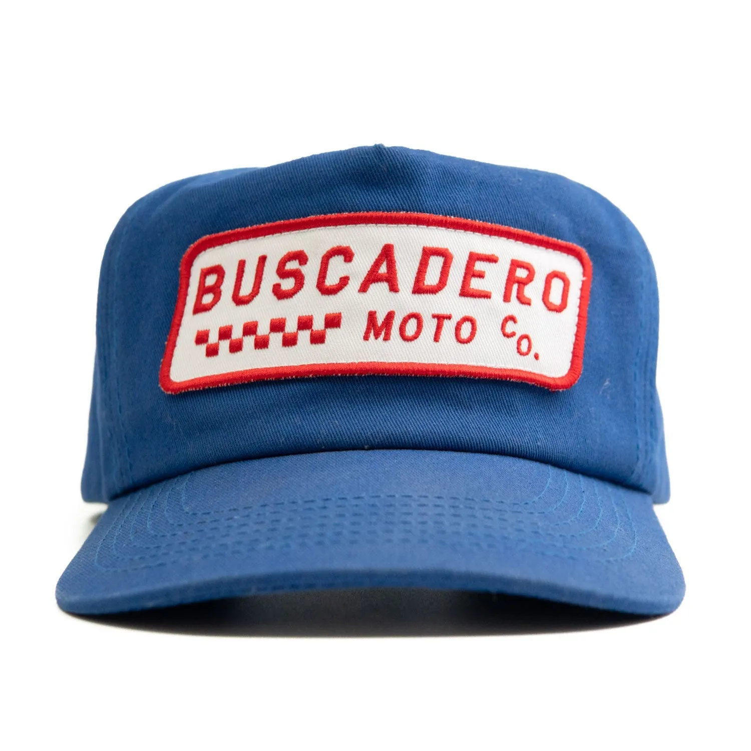 ‘Checker Moto’ Unstructured 5 panel Hat - Royal Blue