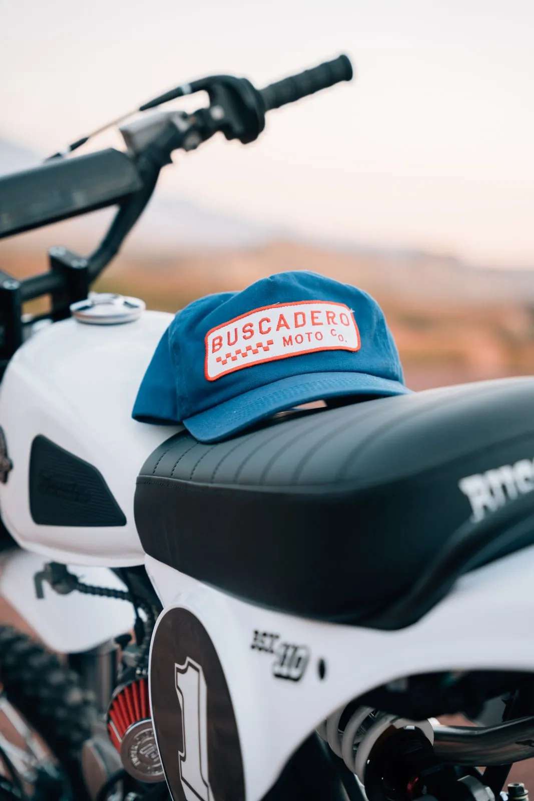 ‘Checker Moto’ Unstructured 5 panel Hat - Royal Blue