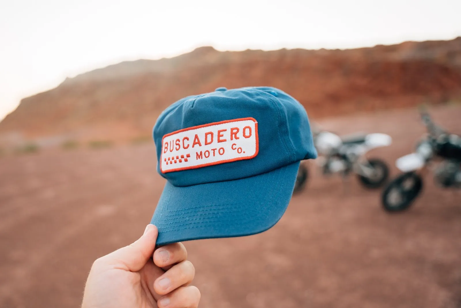 ‘Checker Moto’ Unstructured 5 panel Hat - Royal Blue