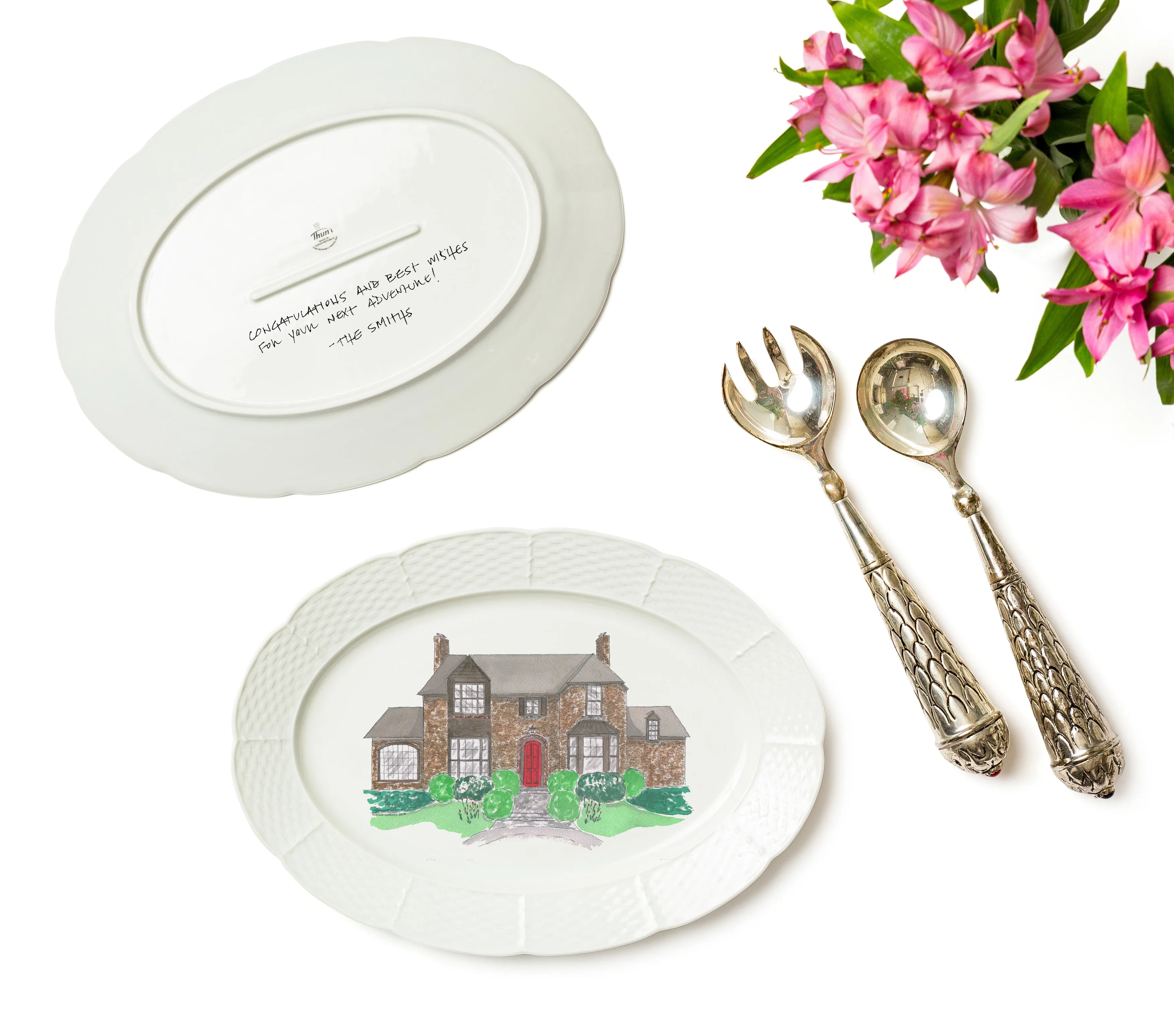Classic Watercolor House Portrait Heirloom Platter