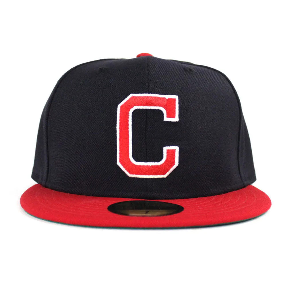 Cleveland Indians 1975 85 New Era 59Fifty Fitted Hat (Navy Red Green Under Brim)