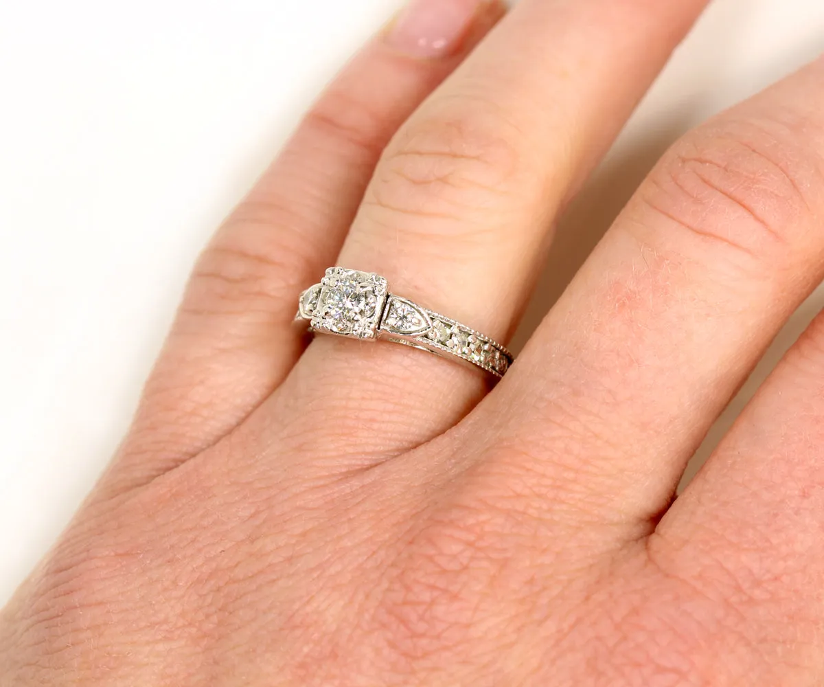 Custom Vintage Square Halo Engagement Ring