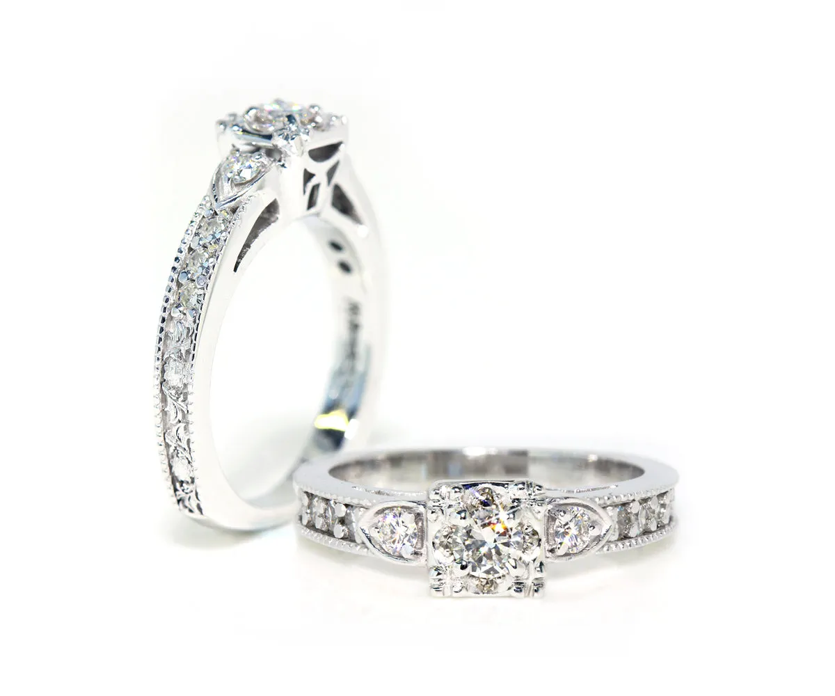 Custom Vintage Square Halo Engagement Ring