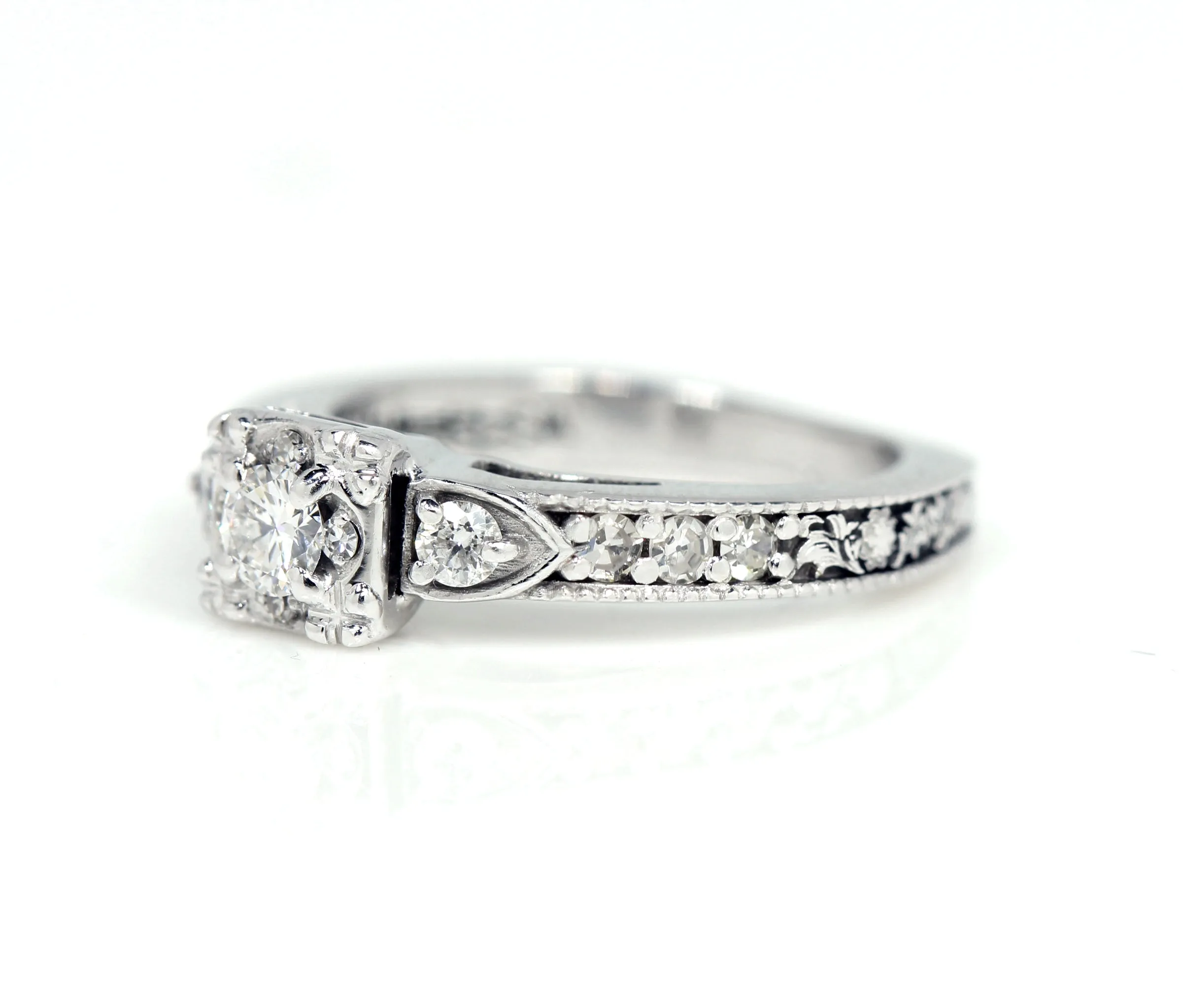 Custom Vintage Square Halo Engagement Ring