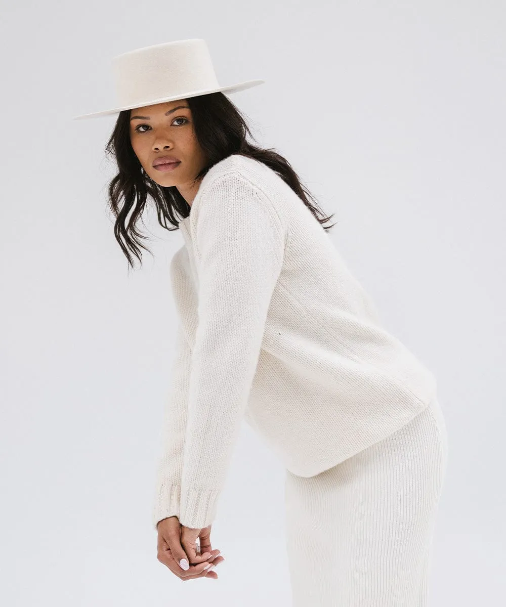 Dahlia Boater - Off White BLEMISHED