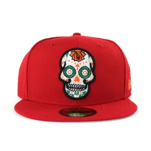 Day of the Dead SUGAR SKULL 59Fifty New Era Fitted Hat (Red Glow in the Dark Gray Under Brim)