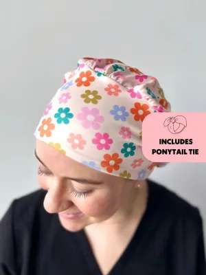 DuoStyle Scrub Hat - Groovy Multicolor Daises