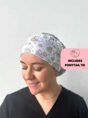 DuoStyle Scrub Hat - Lucky Rainbows and Mushrooms