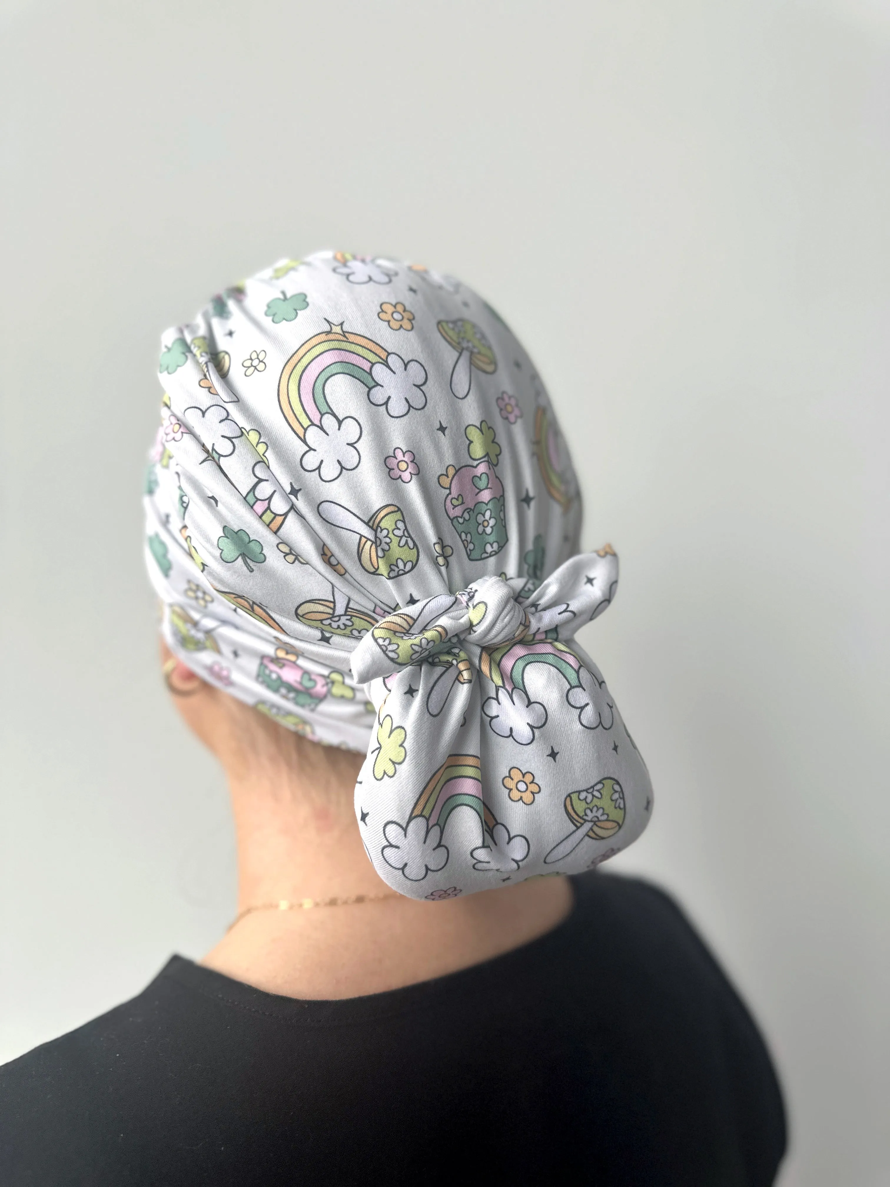 DuoStyle Scrub Hat - Lucky Rainbows and Mushrooms
