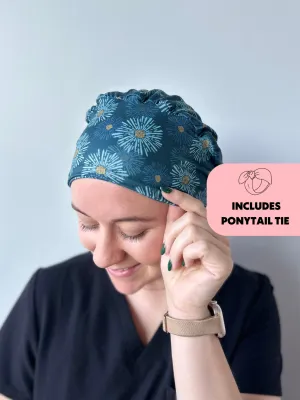 DuoStyle Scrub Hat - Teal Flower Bursts