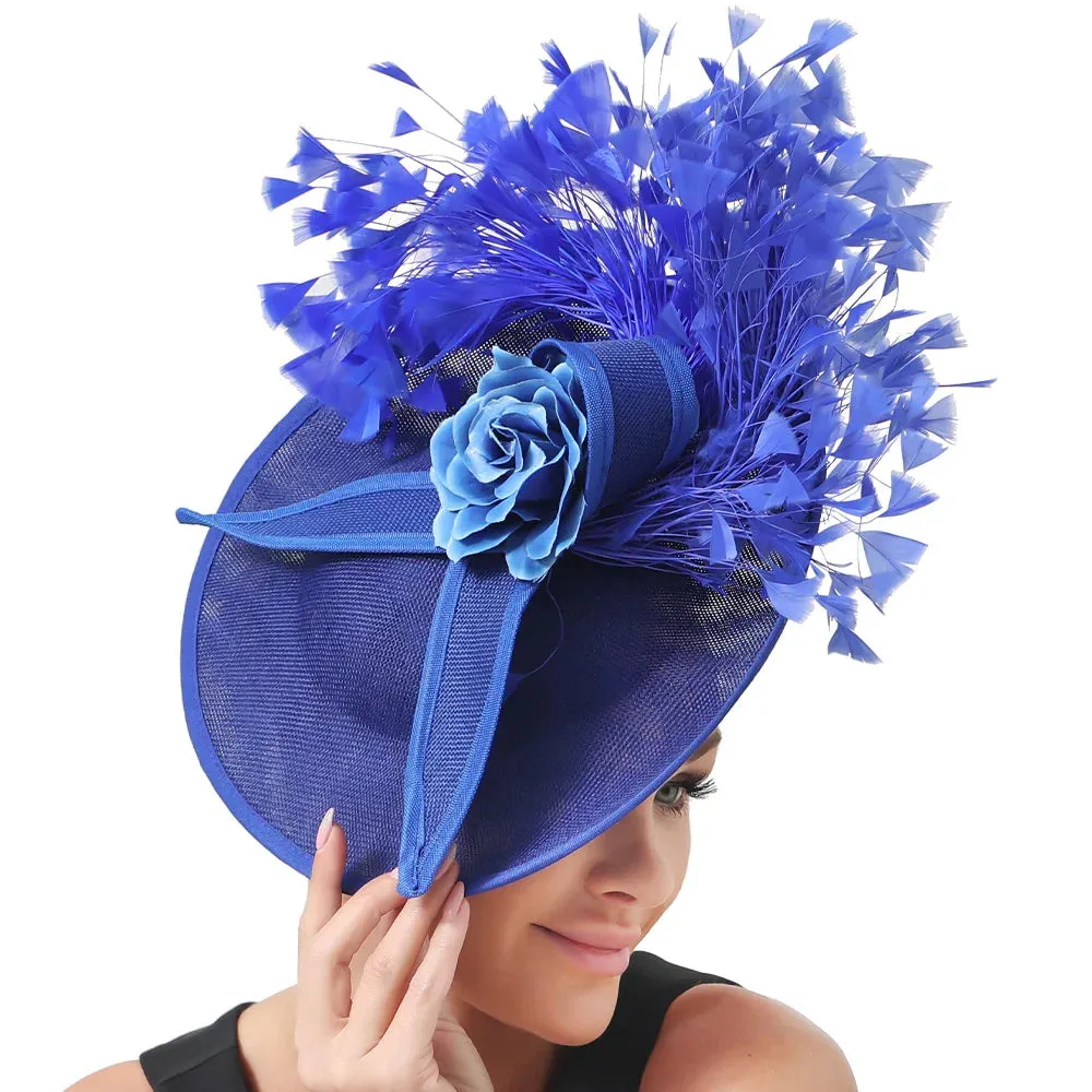 Elegant Hot pink Feather Fascinator Wedding Bridal HairClip Event Hat For Party Cocktail Headpiece Lady Floral Pattern HeadWear