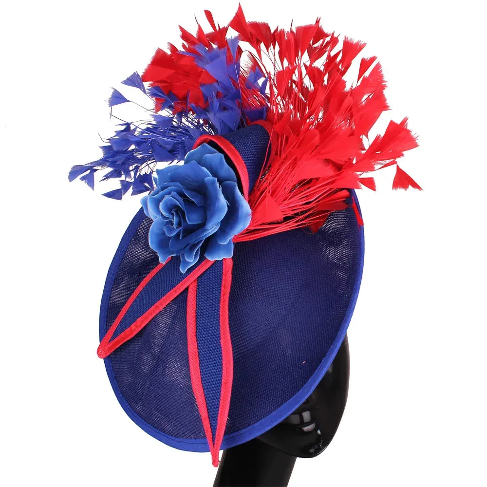 Elegant Hot pink Feather Fascinator Wedding Bridal HairClip Event Hat For Party Cocktail Headpiece Lady Floral Pattern HeadWear