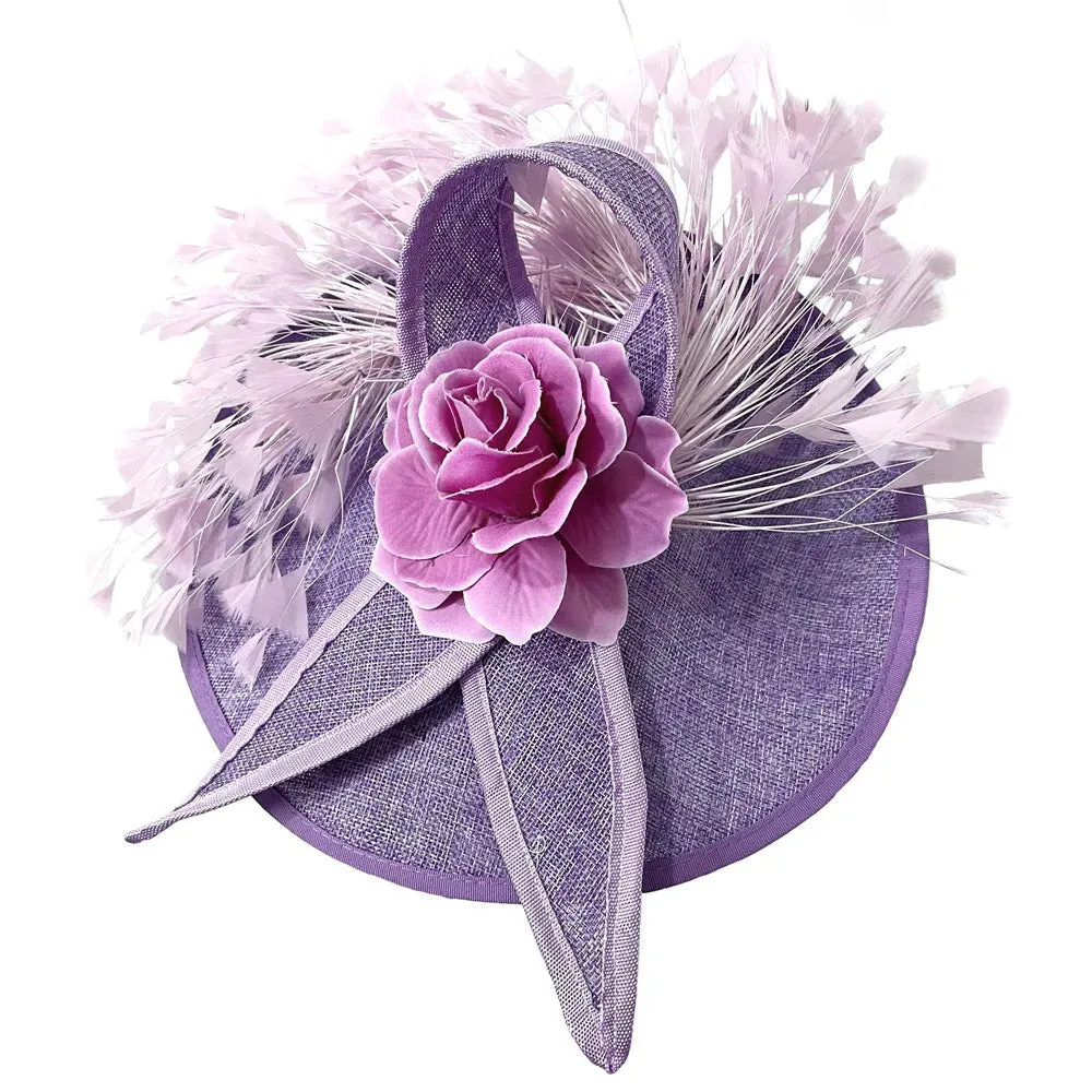 Elegant Hot pink Feather Fascinator Wedding Bridal HairClip Event Hat For Party Cocktail Headpiece Lady Floral Pattern HeadWear