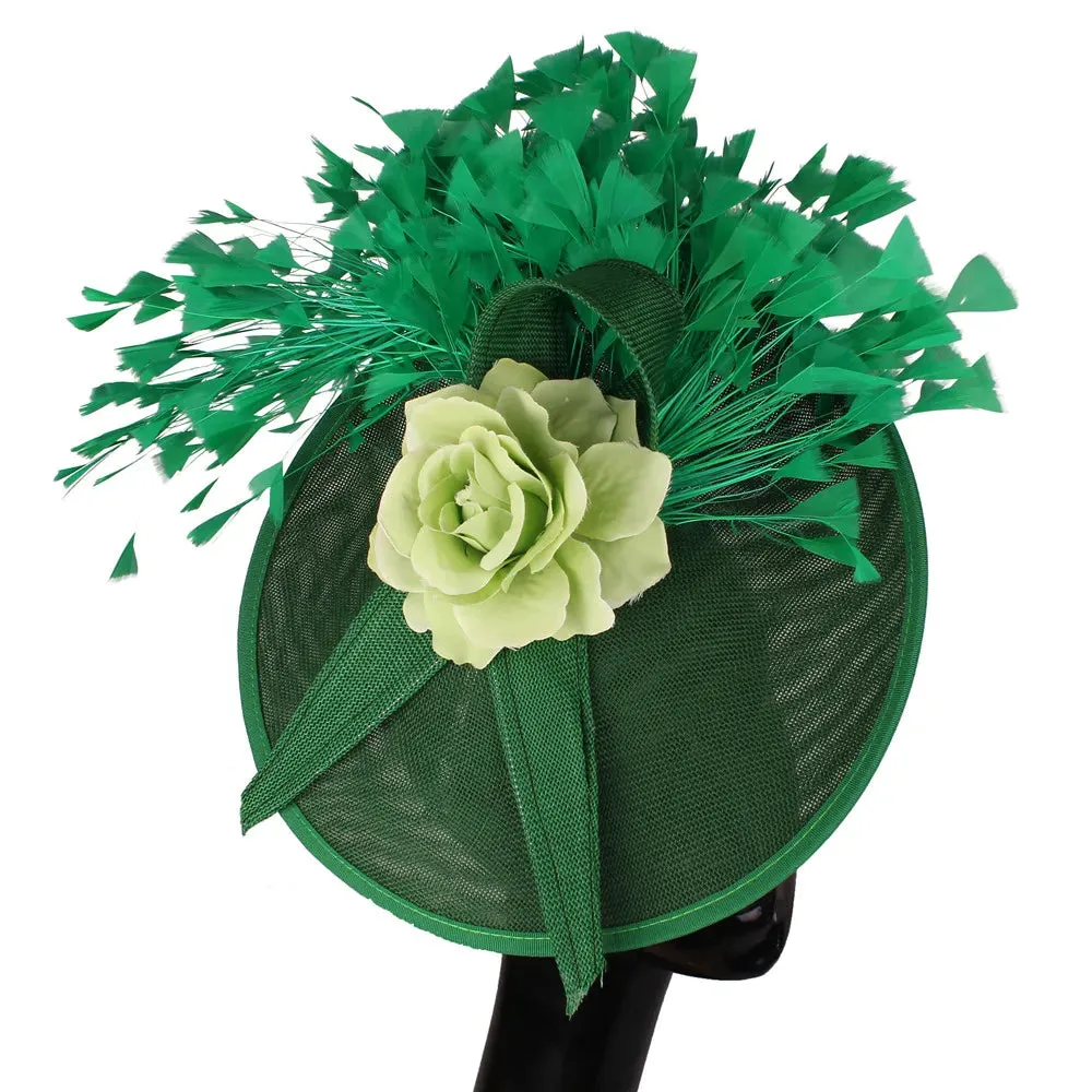 Elegant Hot pink Feather Fascinator Wedding Bridal HairClip Event Hat For Party Cocktail Headpiece Lady Floral Pattern HeadWear