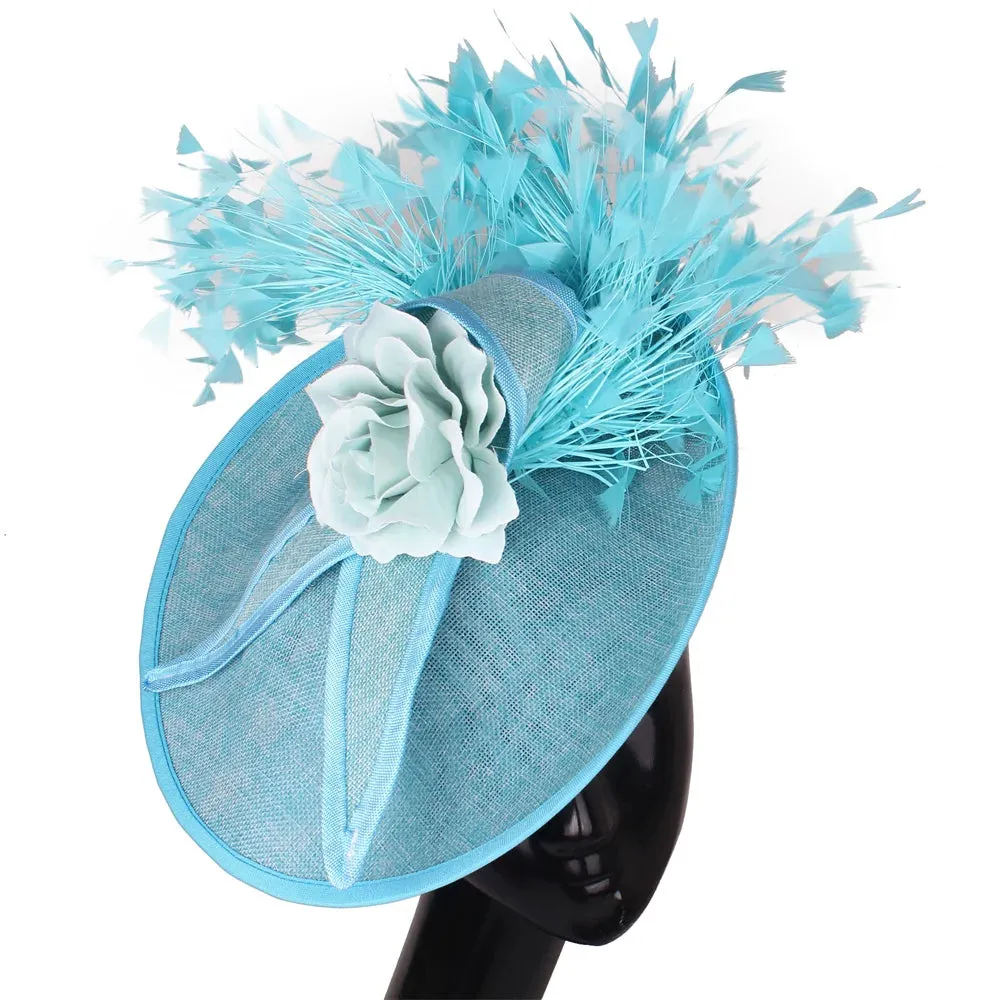 Elegant Hot pink Feather Fascinator Wedding Bridal HairClip Event Hat For Party Cocktail Headpiece Lady Floral Pattern HeadWear