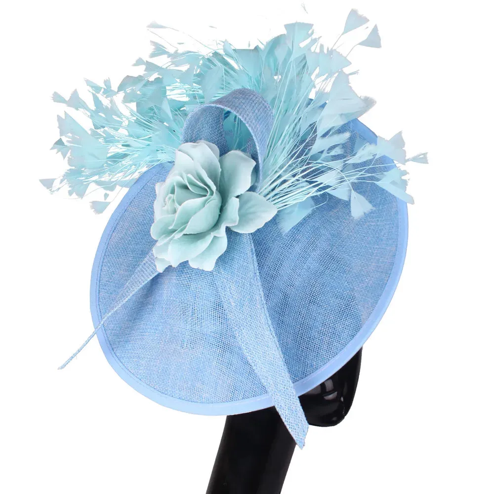 Elegant Hot pink Feather Fascinator Wedding Bridal HairClip Event Hat For Party Cocktail Headpiece Lady Floral Pattern HeadWear