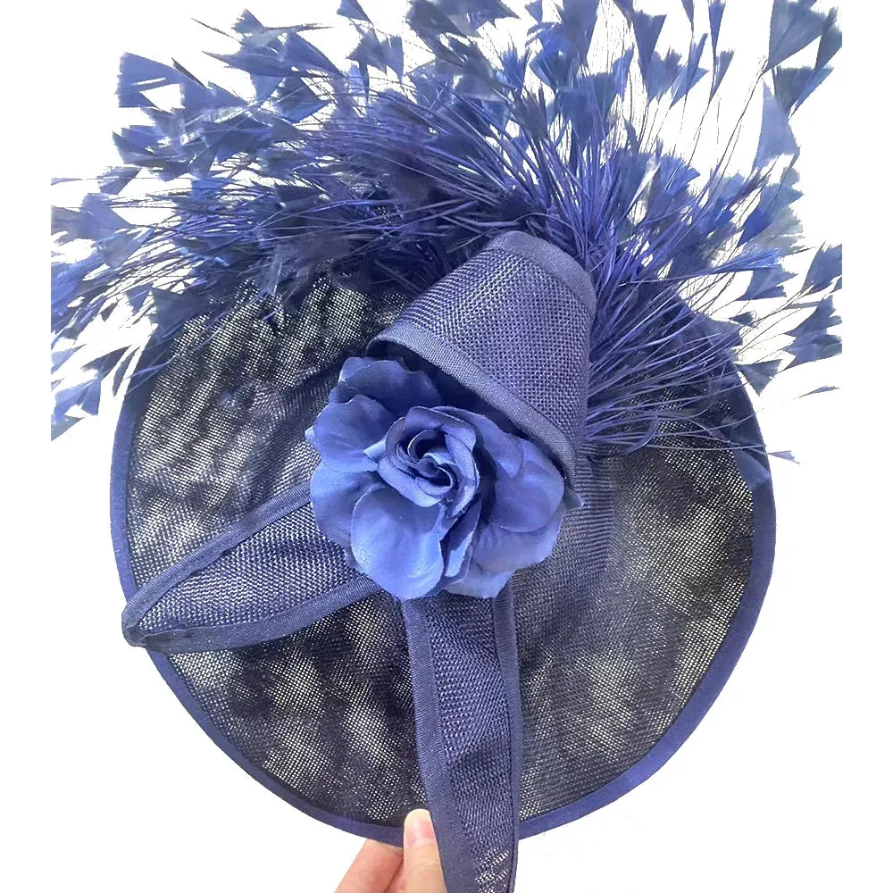 Elegant Hot pink Feather Fascinator Wedding Bridal HairClip Event Hat For Party Cocktail Headpiece Lady Floral Pattern HeadWear