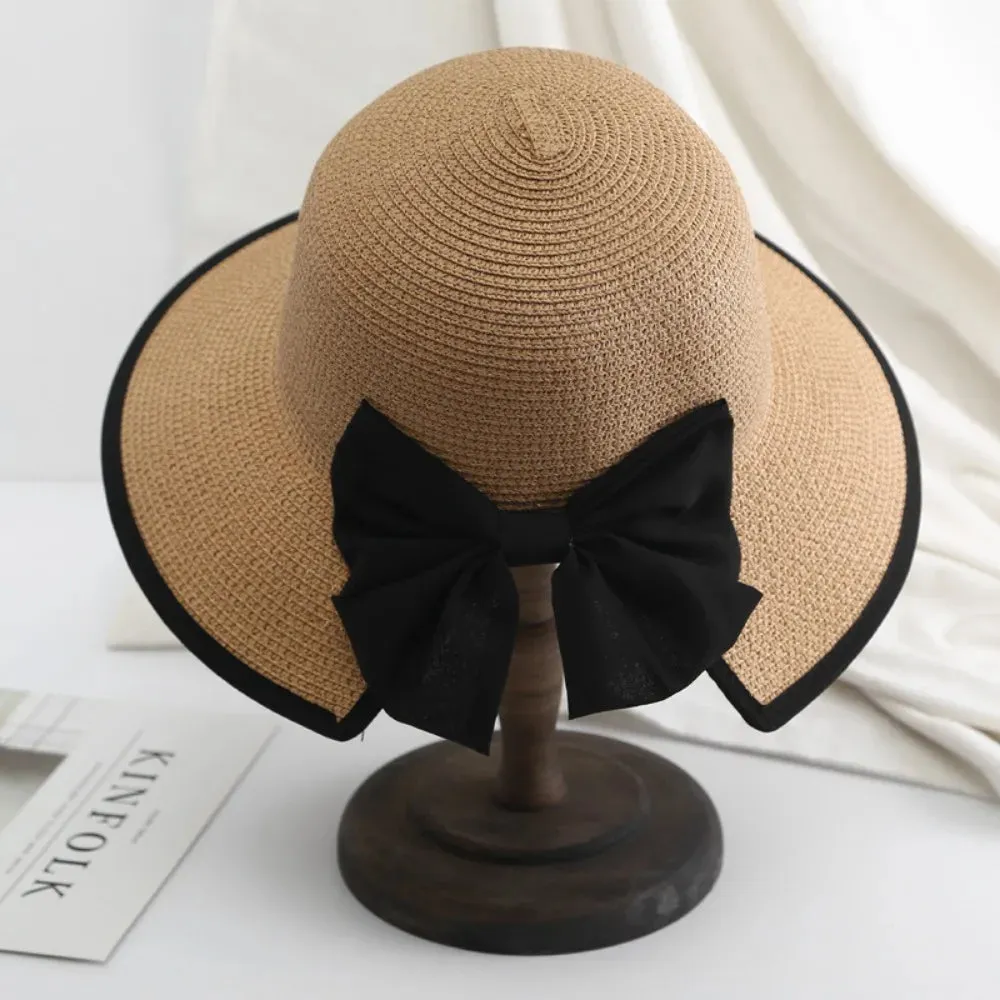 Elegant Womens Straw Hat Lady Beach Hat Summer Sun Floppy Wide Brim Foldable Bucket Cap Sunscreen Hat For Outdoor Camping Hiking