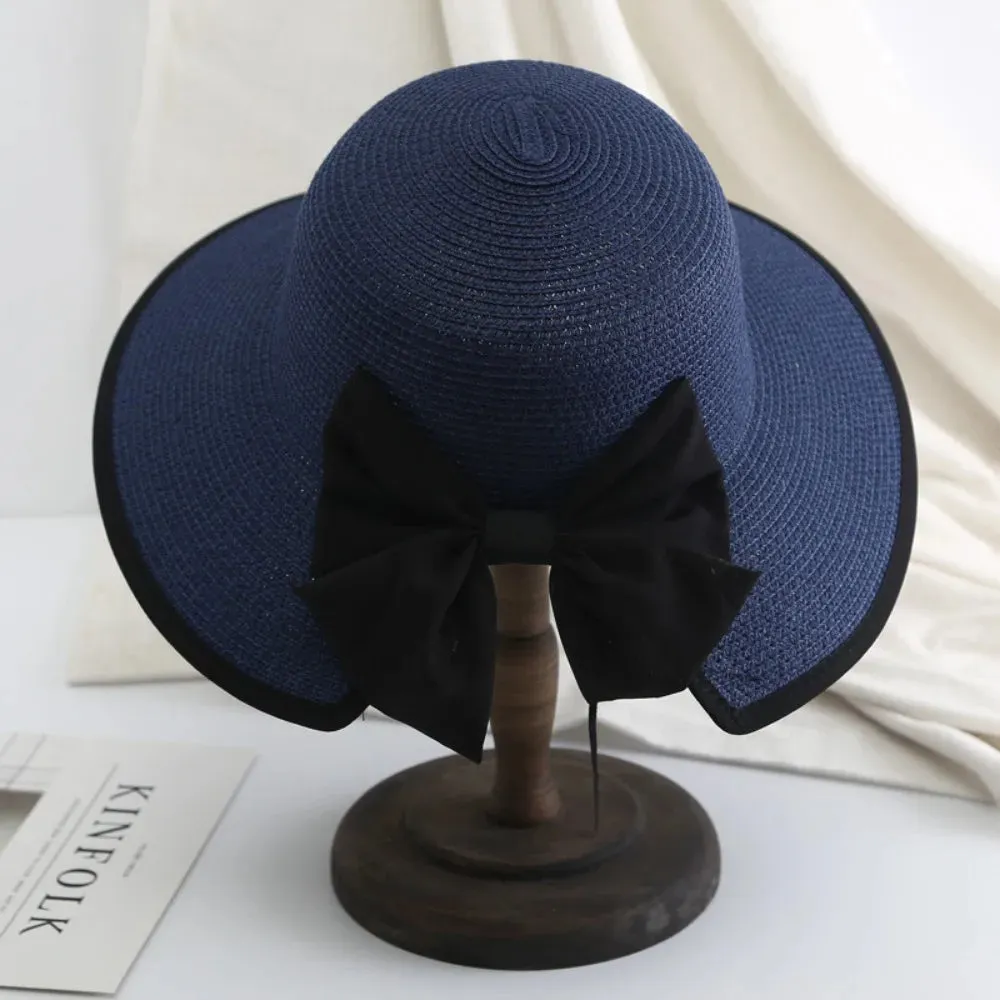 Elegant Womens Straw Hat Lady Beach Hat Summer Sun Floppy Wide Brim Foldable Bucket Cap Sunscreen Hat For Outdoor Camping Hiking
