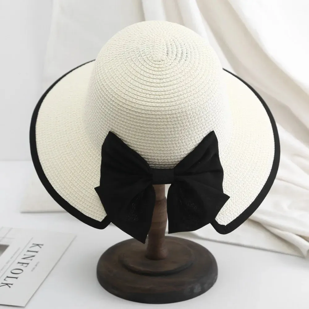 Elegant Womens Straw Hat Lady Beach Hat Summer Sun Floppy Wide Brim Foldable Bucket Cap Sunscreen Hat For Outdoor Camping Hiking