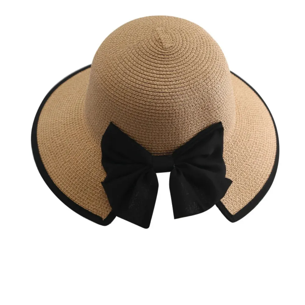 Elegant Womens Straw Hat Lady Beach Hat Summer Sun Floppy Wide Brim Foldable Bucket Cap Sunscreen Hat For Outdoor Camping Hiking