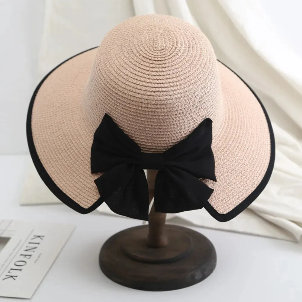 Elegant Womens Straw Hat Lady Beach Hat Summer Sun Floppy Wide Brim Foldable Bucket Cap Sunscreen Hat For Outdoor Camping Hiking