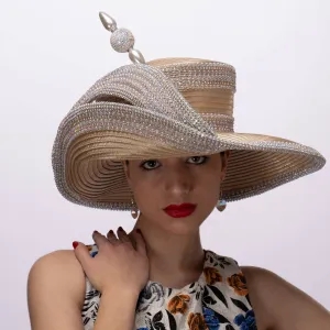 Extended Off Face Mad Hatter Brim with Rhinestones:Lt. Gold