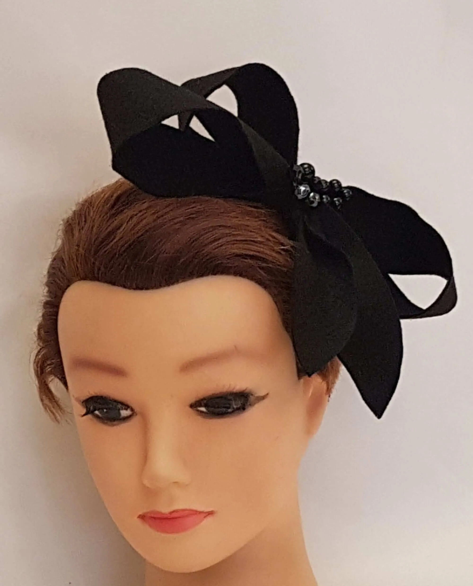 Fascinator Black Felt Headband. Bows & Beads  fascinator for Wedding Cocktail Special occasion