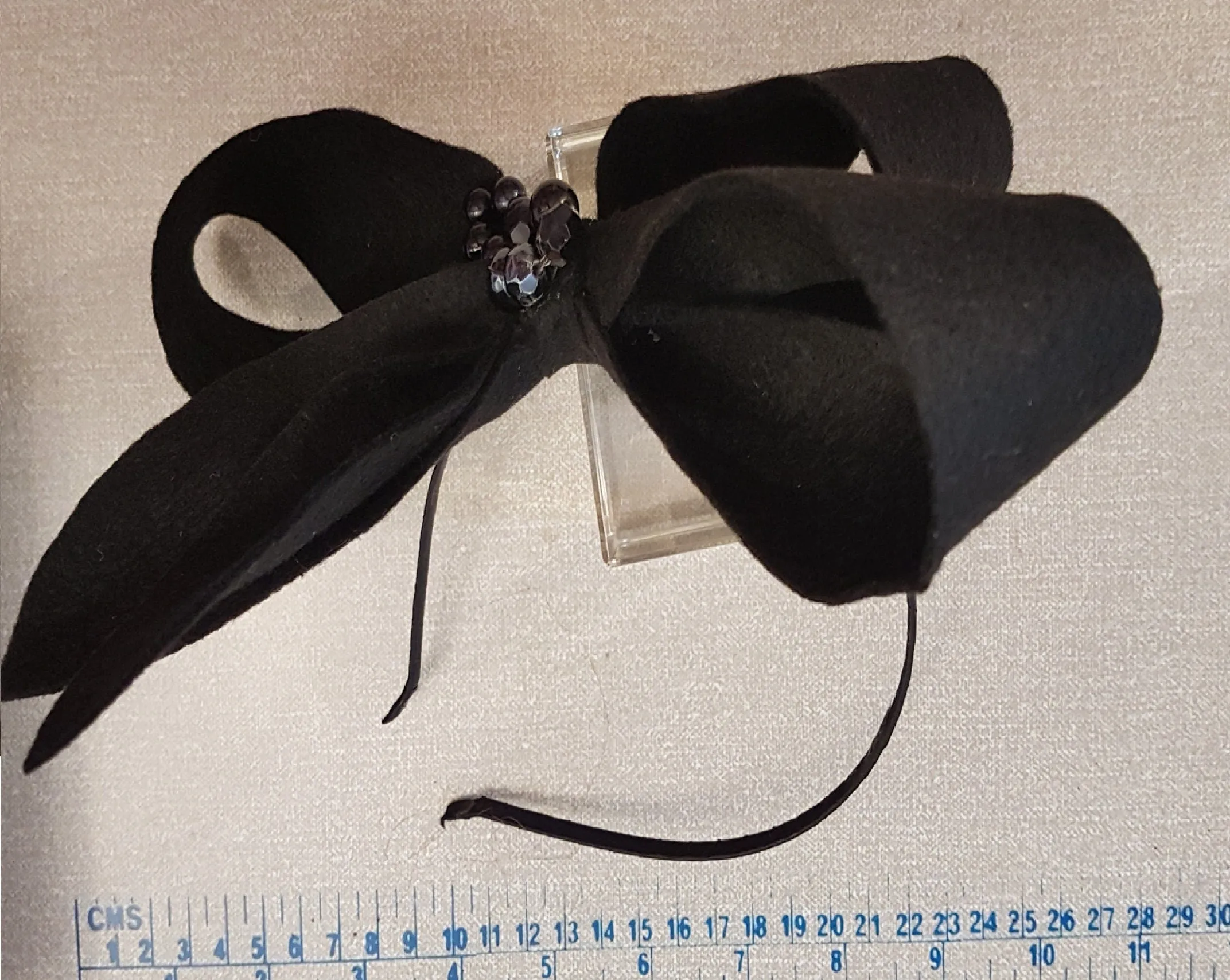 Fascinator Black Felt Headband. Bows & Beads  fascinator for Wedding Cocktail Special occasion