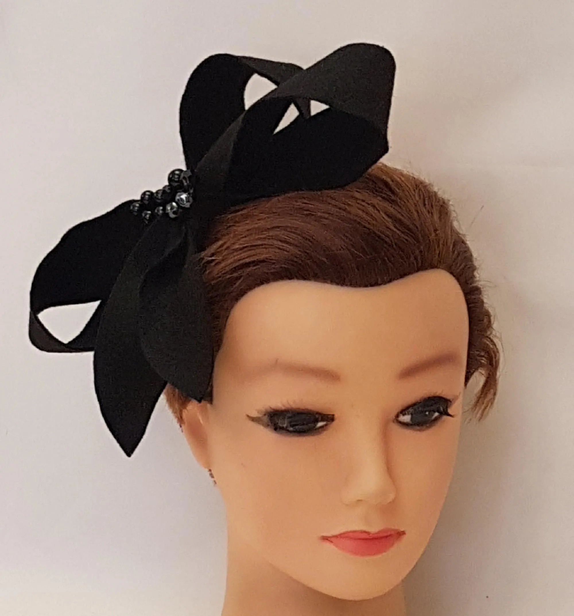 Fascinator Black Felt Headband. Bows & Beads  fascinator for Wedding Cocktail Special occasion