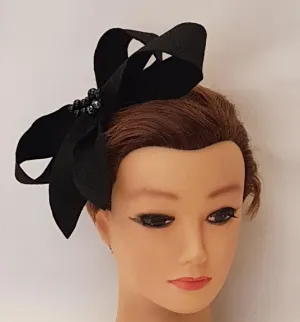 Fascinator Black Felt Headband. Bows & Beads  fascinator for Wedding Cocktail Special occasion