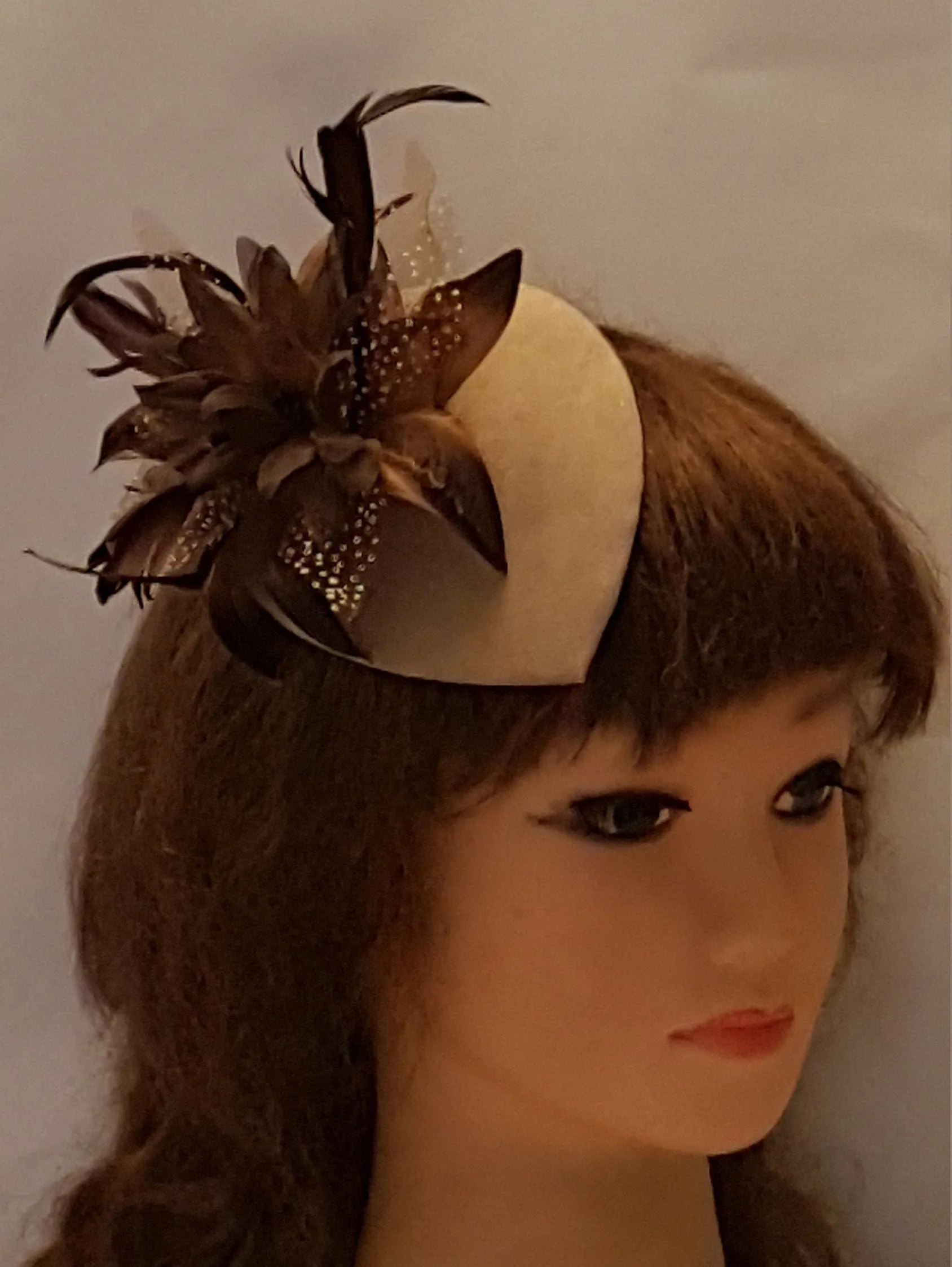 Fascinator Brown hat fascinator #SUEDE Brown /Nude Floral Teardrop hat