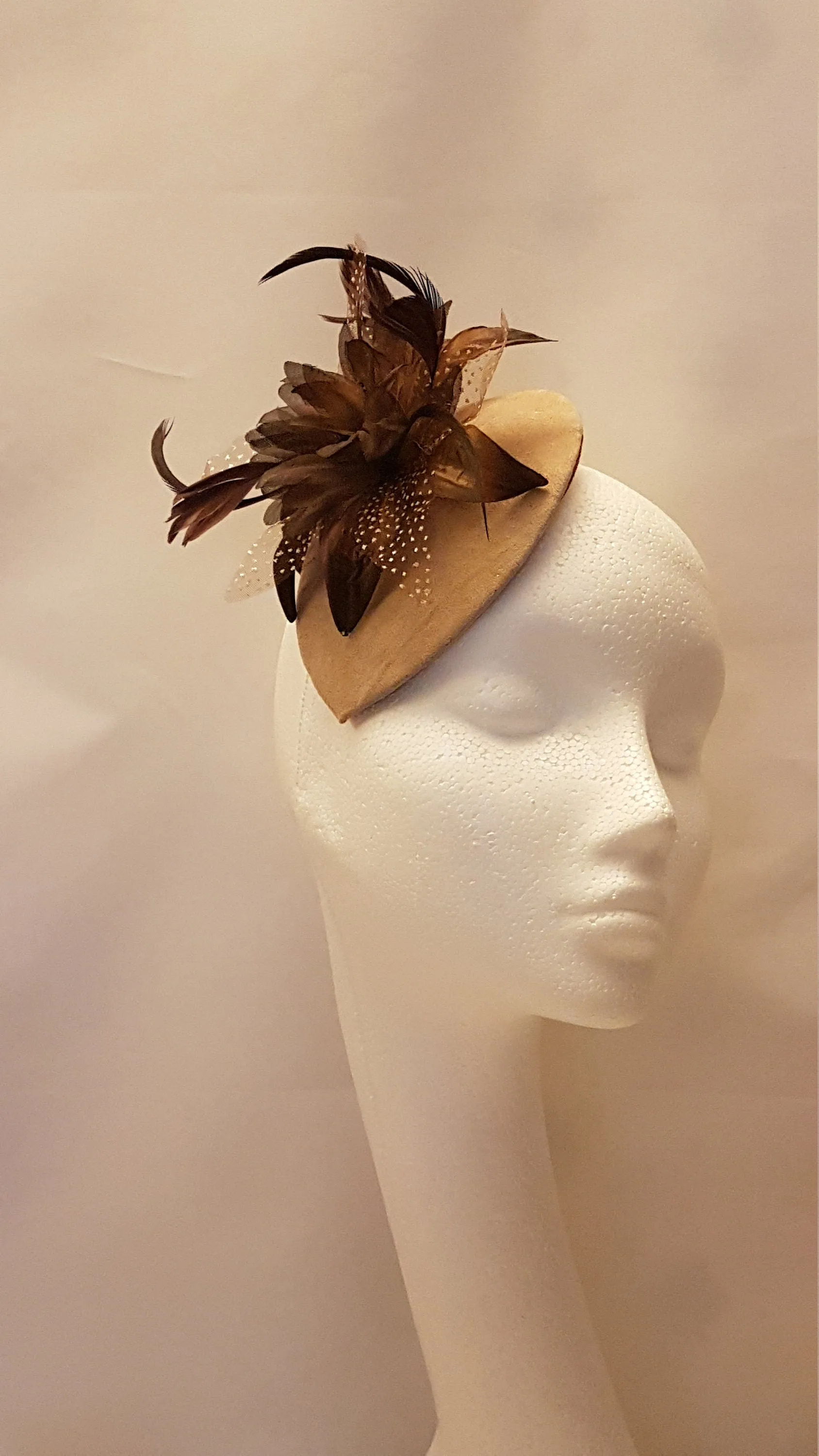 Fascinator Brown hat fascinator #SUEDE Brown /Nude Floral Teardrop hat