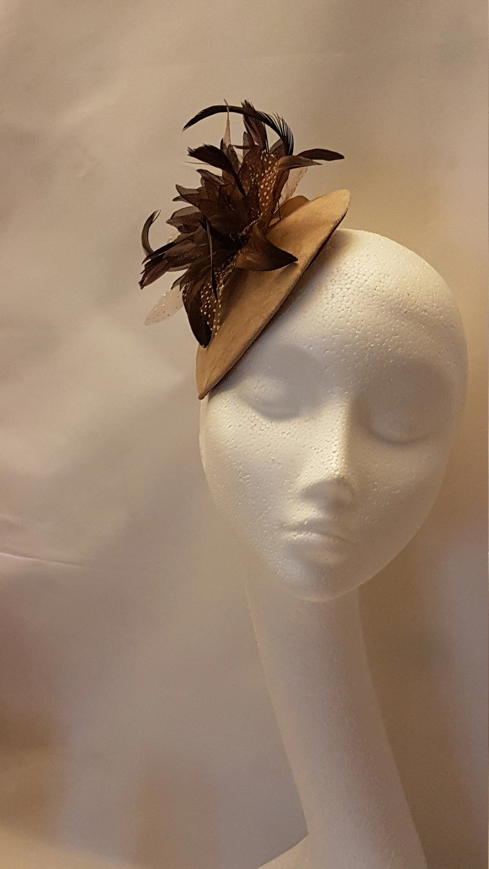 Fascinator Brown hat fascinator #SUEDE Brown /Nude Floral Teardrop hat