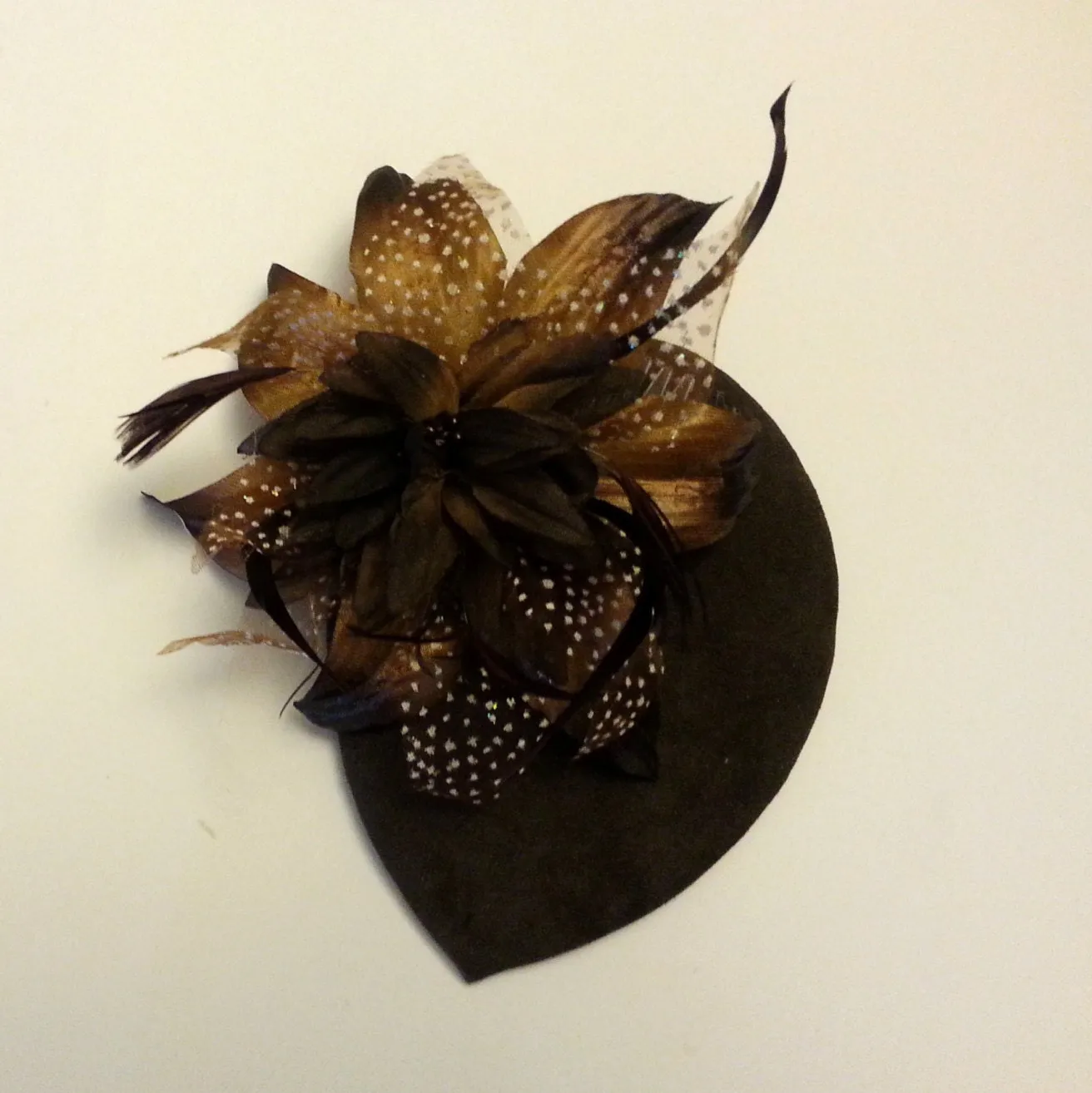 Fascinator Brown hat fascinator #SUEDE Brown /Nude Floral Teardrop hat