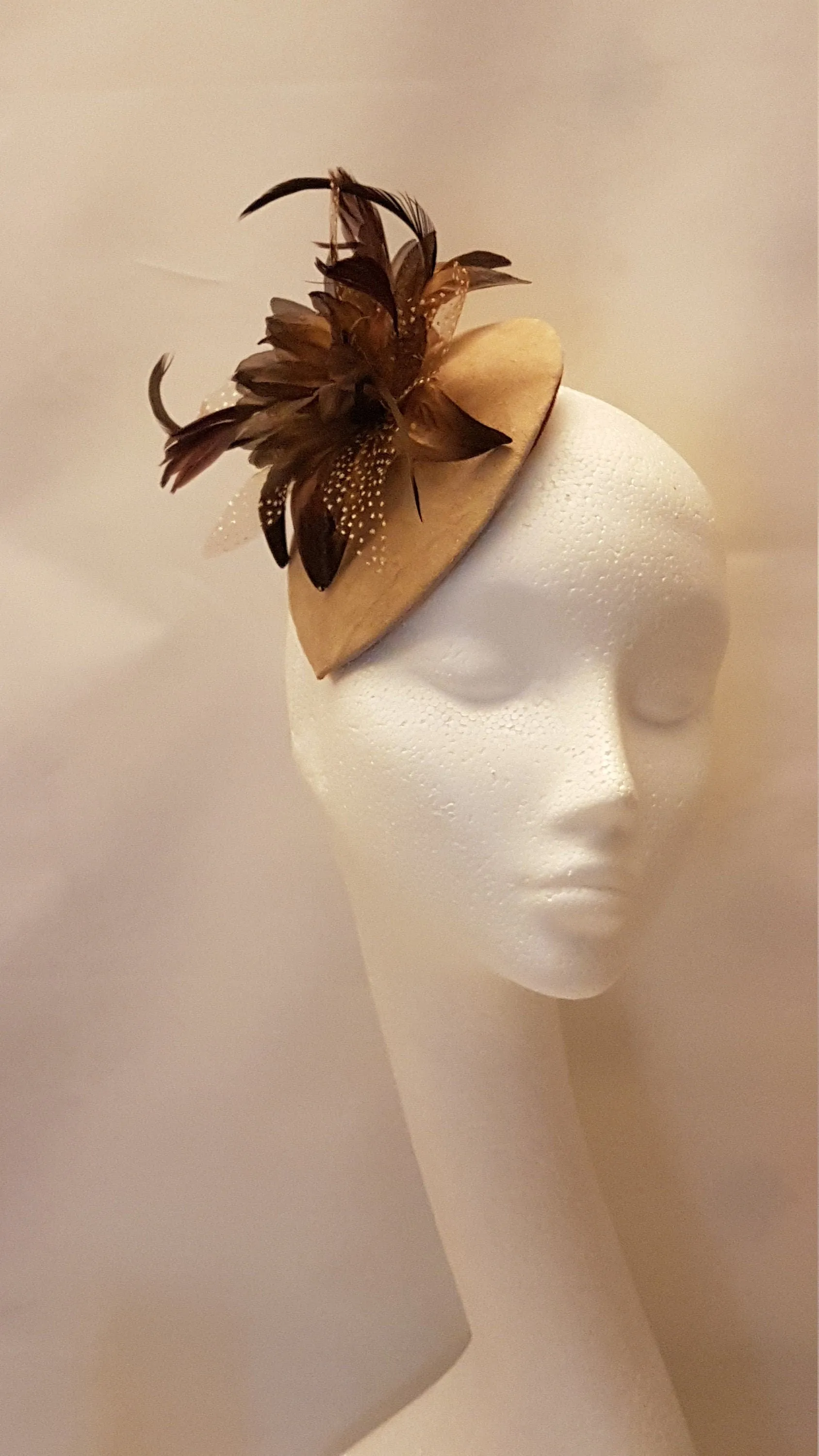 Fascinator Brown hat fascinator #SUEDE Brown /Nude Floral Teardrop hat