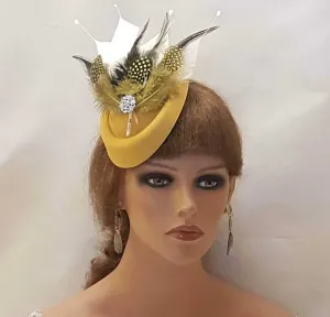 Fascinator Hat Mustard Gold Pillbox Hat fascinator #Mustard Gold Feather hat Ascot derby Wedding Race Cocktail Ladies Church hat fascinator