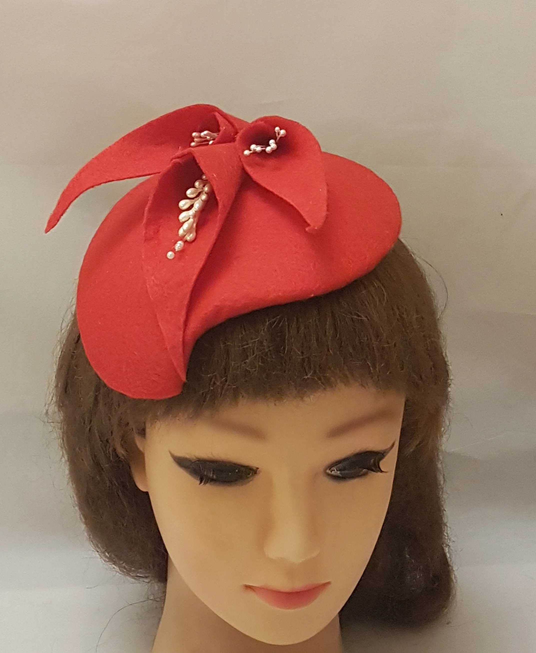 Fascinator Red Felt fascinator # RED FELT HAT fascinator Hat fascinator,Wedding, Ascot,Cocktail,Church Hat fascinator,Large Felt Floral Hat