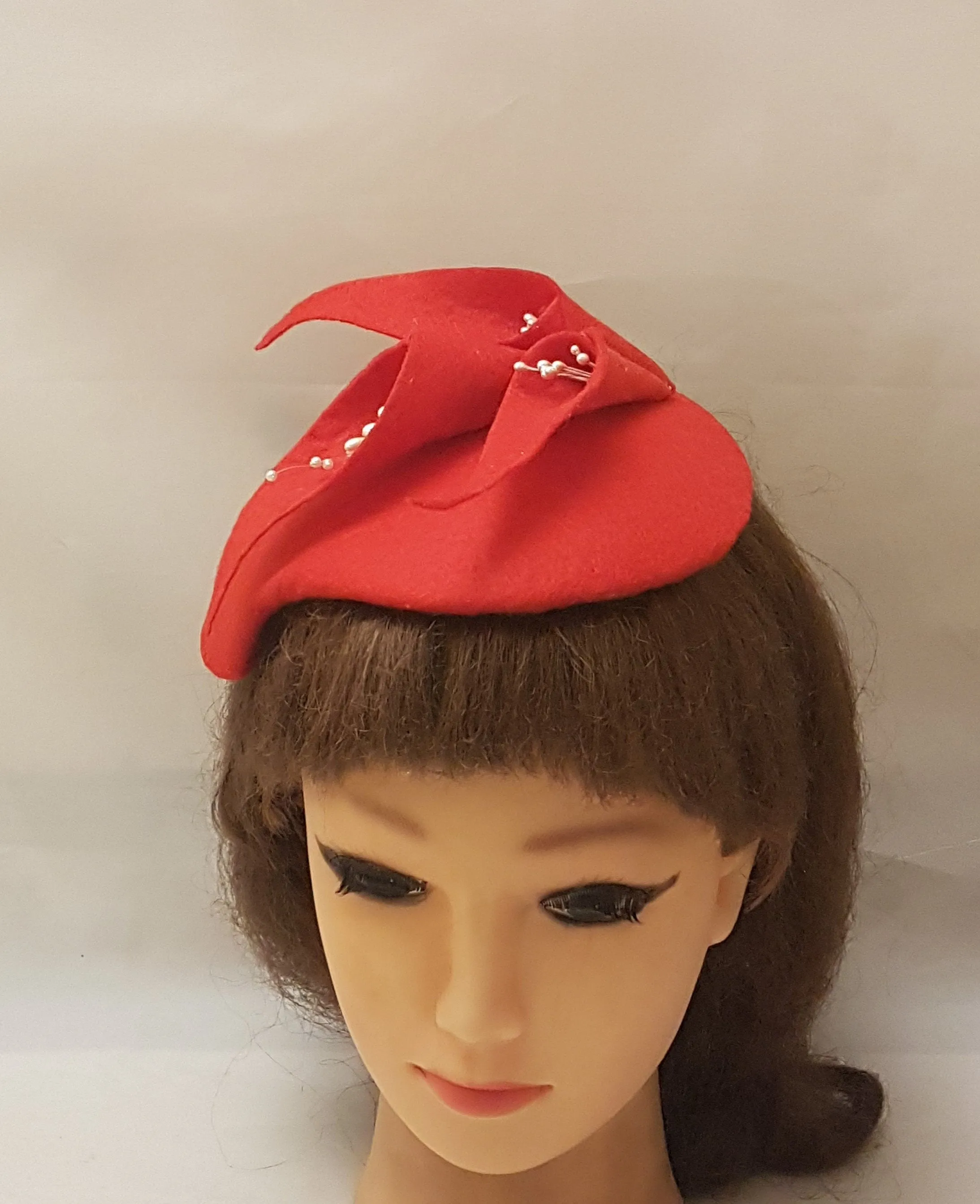 Fascinator Red Felt fascinator # RED FELT HAT fascinator Hat fascinator,Wedding, Ascot,Cocktail,Church Hat fascinator,Large Felt Floral Hat
