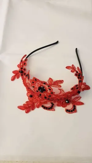Fascinator Vintage Red, Black Lace Headband Fascinator