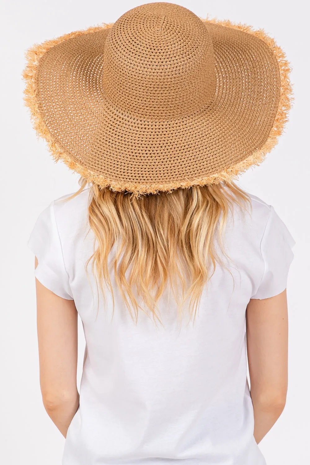 Frayed Edge Floppy Straw Hat Taupe - Pack of 6