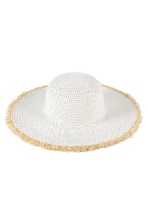 Frayed Edge Floppy Straw Hat White - Pack of 6