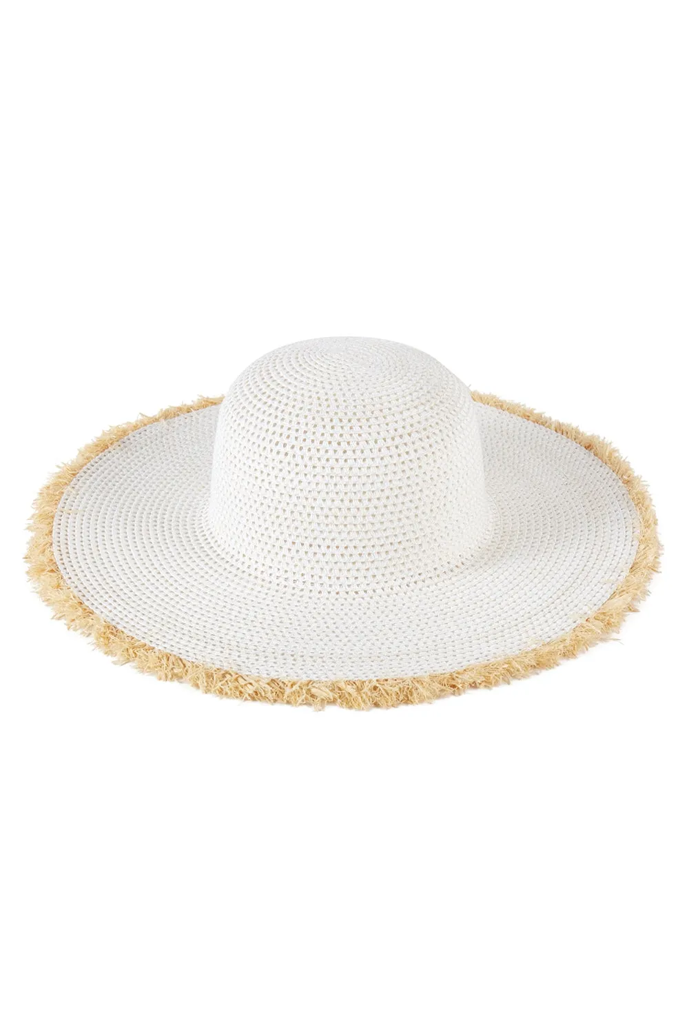 Frayed Edge Floppy Straw Hat White - Pack of 6