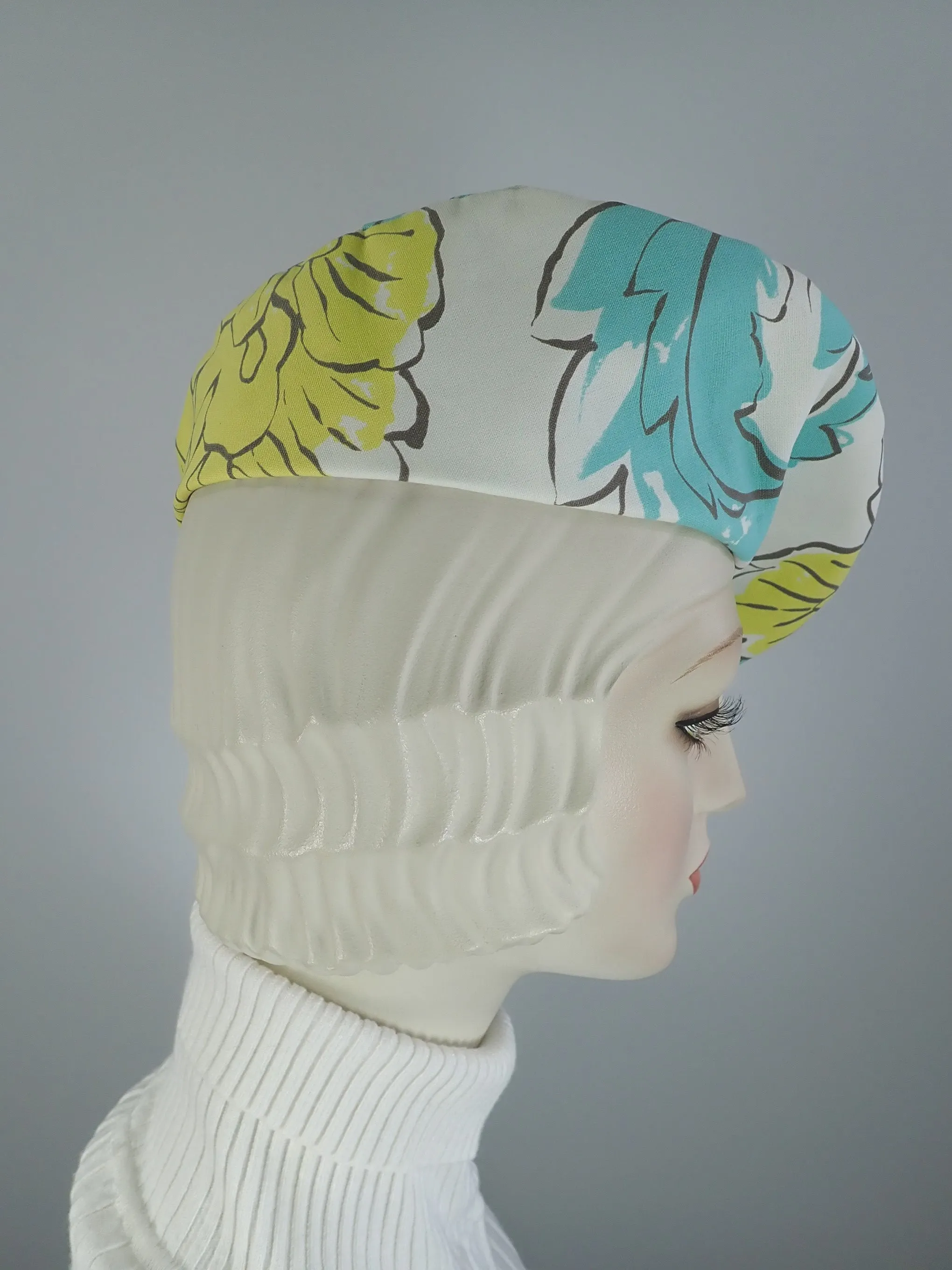 Funky fun beret Hat 1940s style. Colorful Floral asymmetrical beret hat. Sustainable fabric Statement hat. Soft fabric beret.