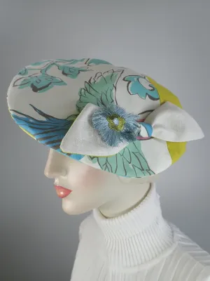 Funky fun beret Hat 1940s style. Colorful Floral asymmetrical beret hat. Sustainable fabric Statement hat. Soft fabric beret.