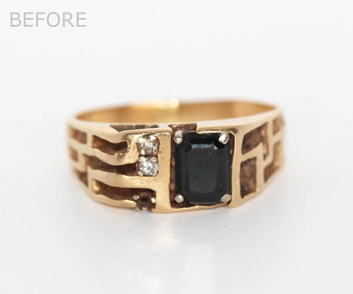 Geometric Cutout Gold Black Diamond Mens Ring