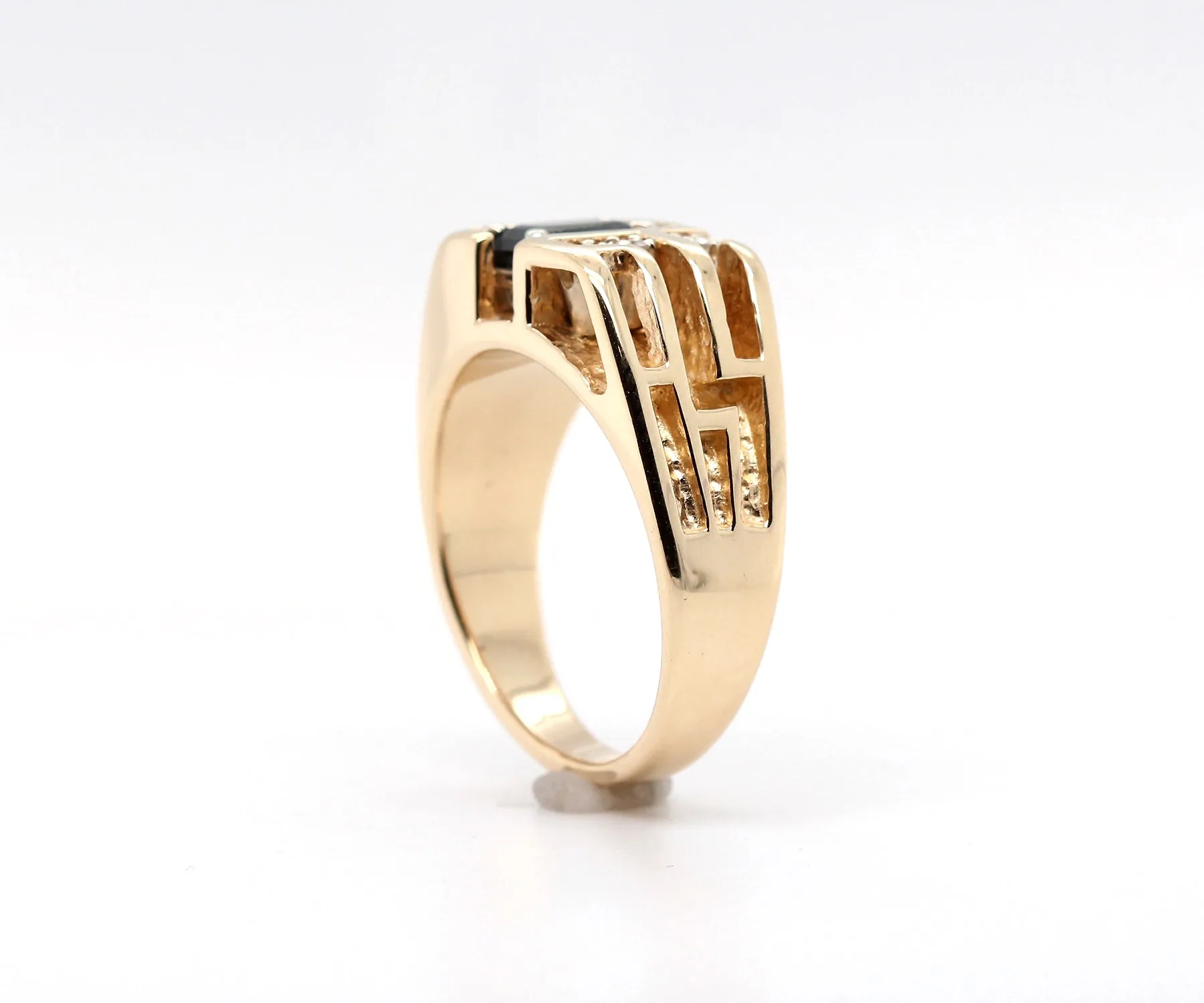 Geometric Cutout Gold Black Diamond Mens Ring
