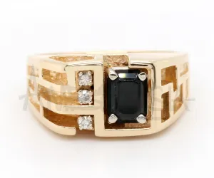 Geometric Cutout Gold Black Diamond Mens Ring