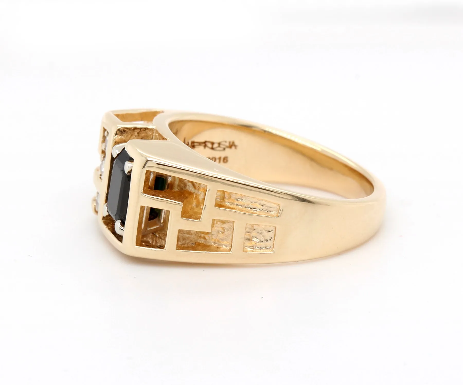 Geometric Cutout Gold Black Diamond Mens Ring