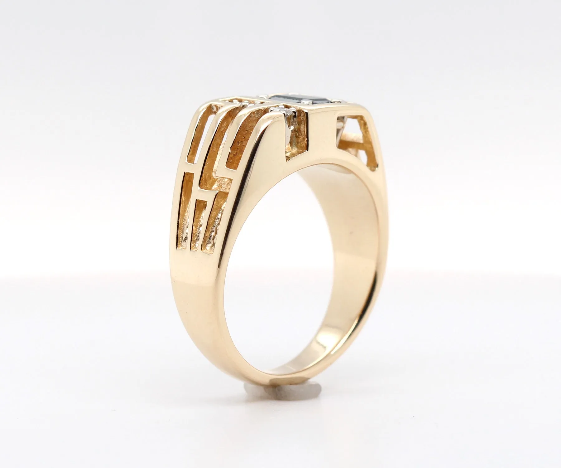 Geometric Cutout Gold Black Diamond Mens Ring